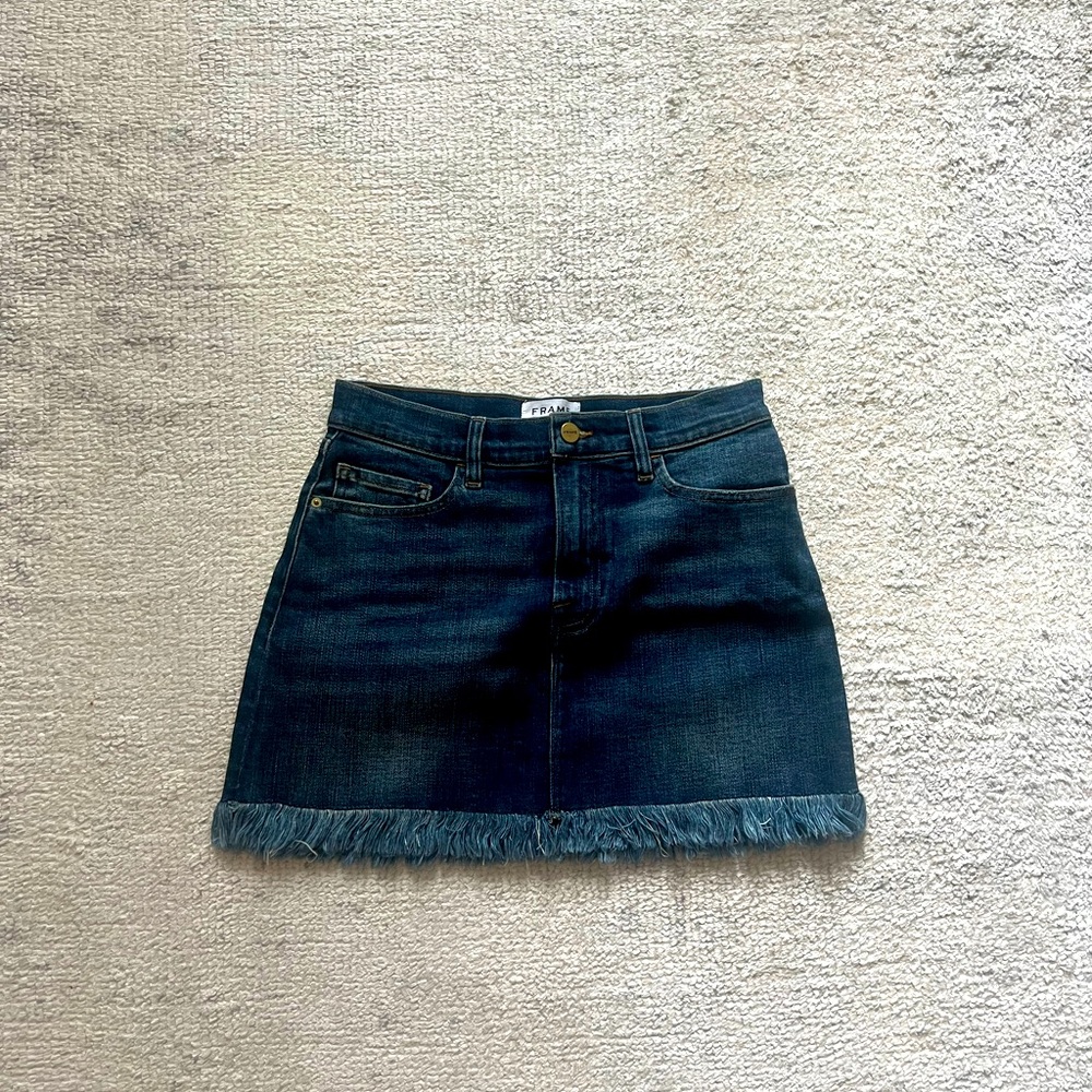 Frame fringe denim skirt